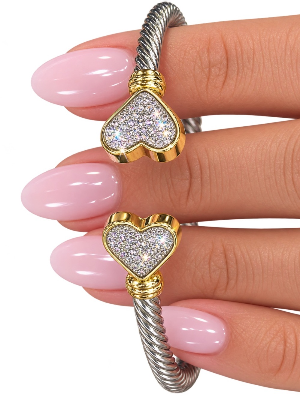 💕 Two-Tone Adjustable Heart Bangle Bracelet 💕